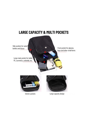 Fosenze Kadınlar İçin Sırt Çantası, Su Geçirmez Nilon Oxford Kumaş, Anti-hırsızlık Cep, Tassel Tasarım, Seyahat Ve Günlük Kullanim İçin Siyah Çok Renkli