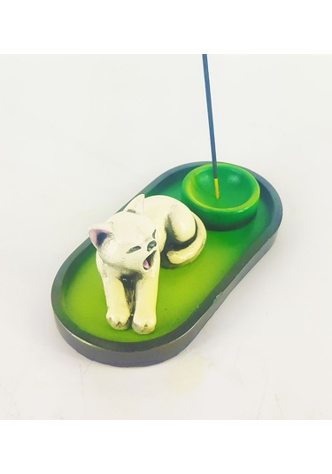 Uykucu Kedi Çubuk Tütsülük Ve Tealight Beyaz