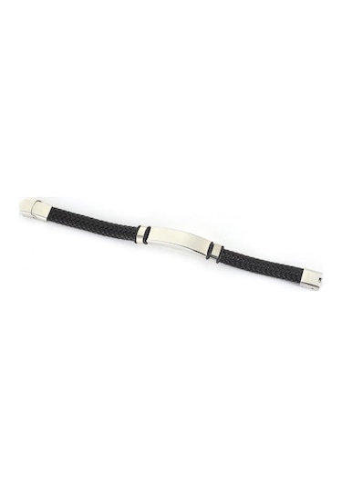 Isme Kişiye Özel Örgü Kordon Çelik Erkek Bileklik Siyah