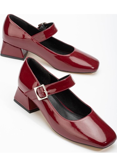 St-006 Bordo Rugan Günlük 4 Cm Topuklu Bayan Ayakkabı Bordo