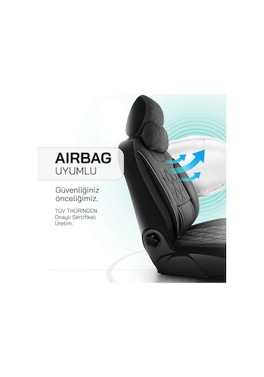 Panda Marmaris Serisi Keten Kumaş Oto Koltuk Kılıfı - Siyah - Gri