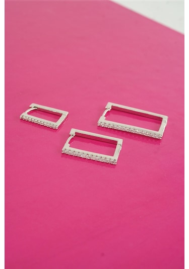 Byzeynaaksesuar Kadın Özel Tasarım Zirkon Taşlı 3'lü Minimal Küpe 0019 Çok Renkli