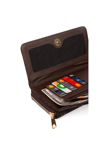 Kadın Desenli Kağıt Para Ve Kartlık Bölmeli Cüzdan Kahverengi