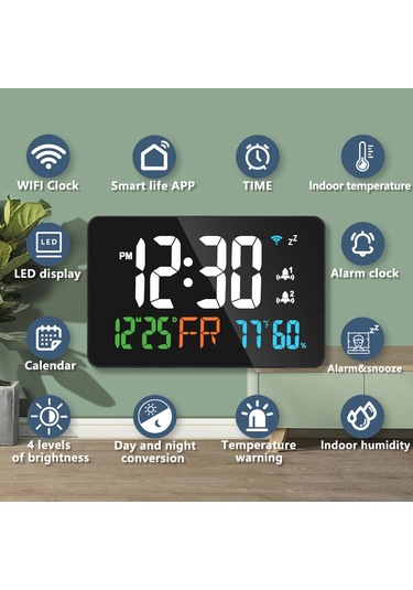 Tuya Wifi Masaüstü Saat Takvimi Dijital Led Ekranlı E25604w