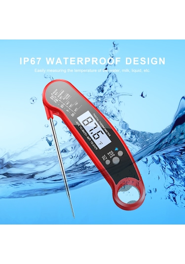 Springsun Anında Okunan Et Termometresi Dijital Gıda Termometresi Arka Aydınlatmalı Şişe Açacağı Katlanabilir Prob Su Geçirmez