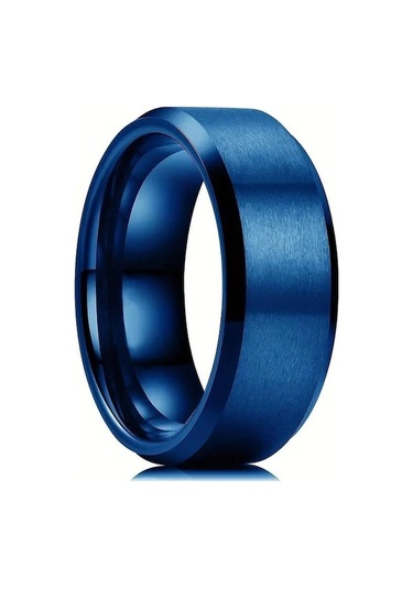 Novahub Mavi 1 Adet Klasik Takı Aksesuarları 8mm Paslanmaz Çelik Erkek Yüzük Fırçalanmış Yüzey Eğimli Kenar Yüzükler Erkekler Için 13 - 13 Mavi