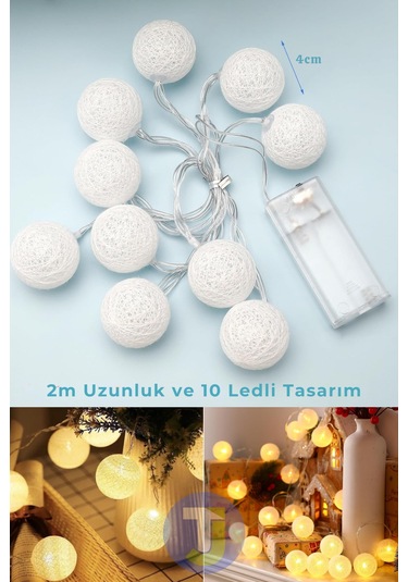 Technojet 10 Led Pilli Dekoratif Top Işık 2mt, 4 Cm Top Çap 2 Metre