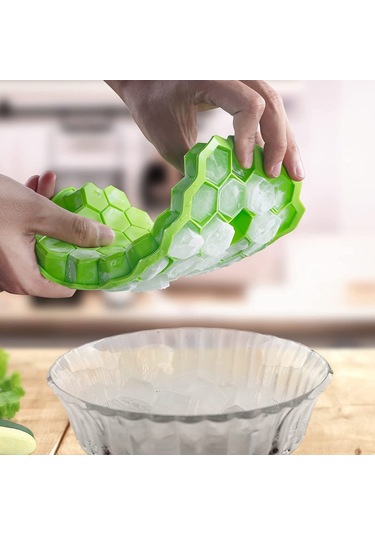 Suofeng Yeşil Silikon Izgara Şekilli Buz Kalıbı, Kapaklı Mutfak Aleti, Günlük Kullanım, Opp/pc Paketli Çok Renkli