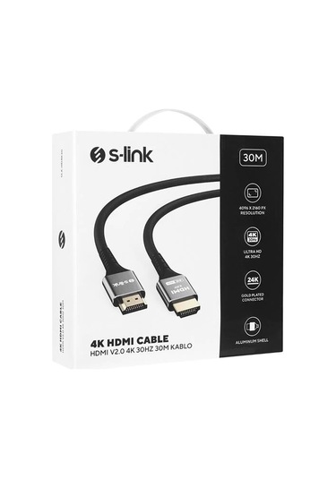 S-lınk Slx-hd4k30 19+1 Hdmı To Hdmı 30mt Metal V2.0 4k 4096 2160 30hz Kablo