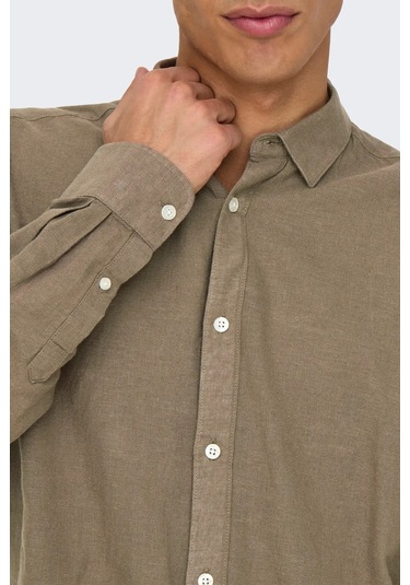Only & Sons Erkek Onscaiden Slim Fit Keten Gömlek 22012321 Kahverengi Kahverengi