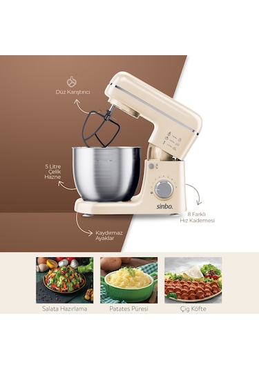 Sinbo SMX-2771 Stand Mikser 1300W 5L Çok Fonksiyonlu Stand Mikser - Mutfak Şefi