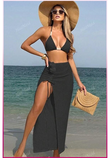 Kadın Siyah Askılı İncili Mayo Takımı Çok Renkli