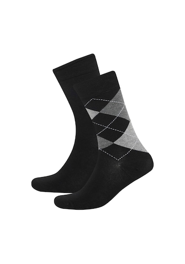 DeFacto Erkek Dikişsiz Baklava Desenli Ultra Soft 2'li Bambu Premium Uzun Çorap D3775AXNSBK26