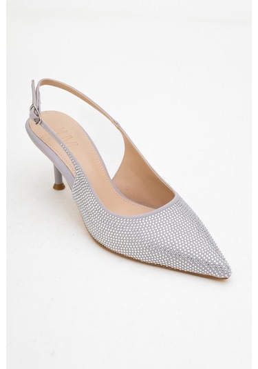 Novs Gümüş Taşlı Kadın İnce Topuklu Abiye Ayakkabı Gümüş