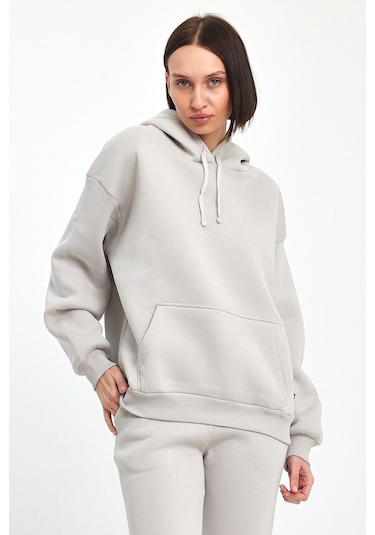 Odda Kadın Kapüşonlu Şardonlu Sweatshirt Gri