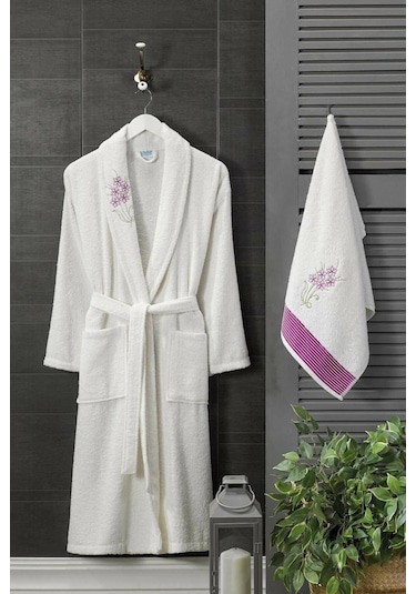 Elmira Şalyaka Kadın Erkek Pamuklu Havlulu Banyo Bornoz Takımı (478303628)
