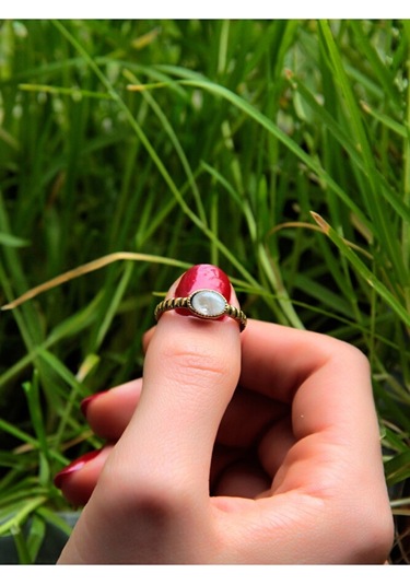 Doğal Taş Aytaşı Doğal Taşlı Antik Ayarlanabilir Kadın Yüzük Euy30ay