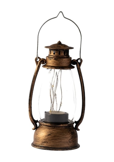 Retro Fener Noel Masa Dekorasyonu Yılbaşı Süs Bronz