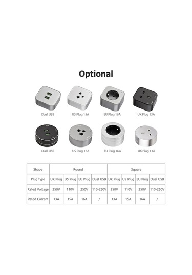 Trendooze Çoklu Usb, 16a Kare Gri Avrupa Adaptörü - Farklı Desen