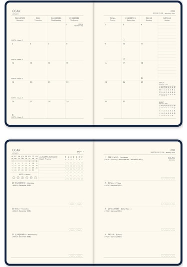 2026 A5 Keten Haftalık Ajanda 12 Aylık Lacivert Lacivert