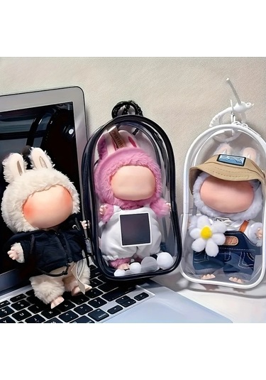 Elmpaly Siyah Renk, Fermuarlı Labubu Saklama Çantası, Toz Geçirmez Şeffaf Kutu siyah