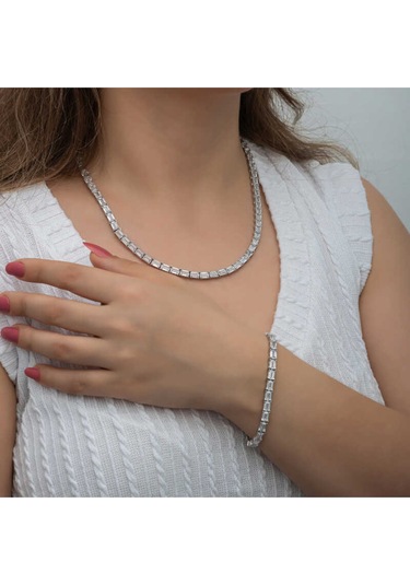 Casera's Gümüş Beyaz Taşlı Su Yolu Kadın Set Csr2185457 Gümüş