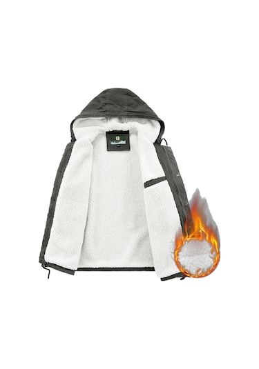 Ikkb Kışlık Erkek Gündelik Kalınlaşmış Sıcak Kapüşonlu Ceket Kaban Haki