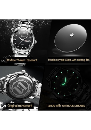 Fastbuy Erkekler İş Aydınlık Çift Takvim Kuvars Saat Siyah Su Geçirmez Çok Renkli Olevs 8691 Çok Renkli