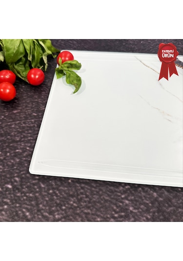 Kanallı Cam Kesme Tahtası - Golden Blast - Kenarı Oval 25x35cm