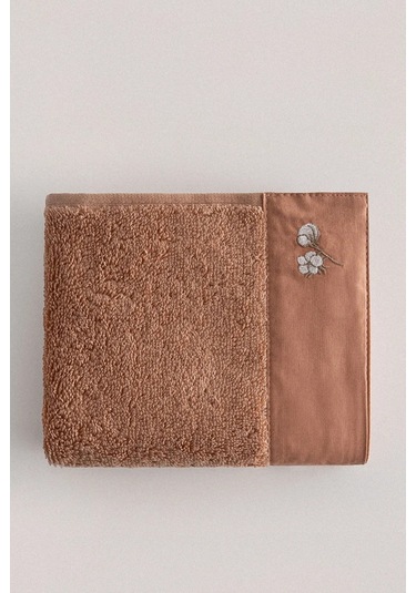 Ecocotton Pure Cotton Kahverengi Bez Bordürlü %100 Organik Pamuk 2'li El Havlusu Seti - 30 50 Cm Kahverengi