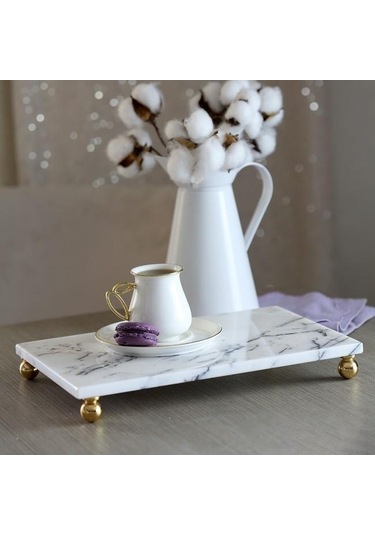 Akayev Mermer Leylak 30x20 Cm Altın Boncuk Ayak Sunum Tabağı