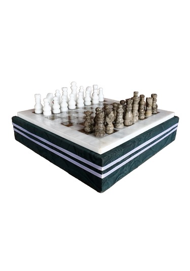 El Yapımı Fosilli Doğal Taş Satranç Takımı Premium Kalite