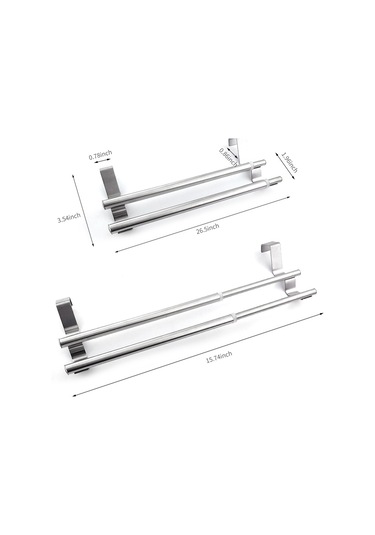 Dofolink Gümüş Paslanmaz Çelik Genişletilebilir Dolap Arkaçlı İki Barlı Havlu Rakusu 26.5-40cm - Küçük Mekanlar İçin Konforlu Saklama Diğer