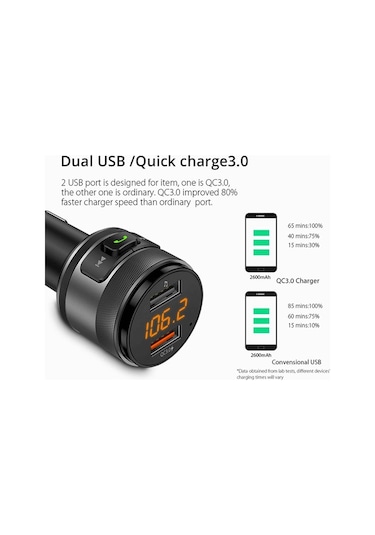 C57 Qc3.0 Kablosuz Fm Verici Hızlı Araç Şarj Cihazı Bluetooth 5.0 Eller Serbest Araç Modülatör Usb Flash Bellek Mp3 Çalar