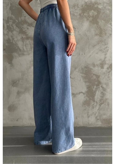 4572 Kadın Parça Boya Palazzo Pantolon Mavi Mavi