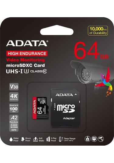 Adata 64 Gb High Endurance Microsdxc 4k U3 V30 A2 Hafıza Kartı