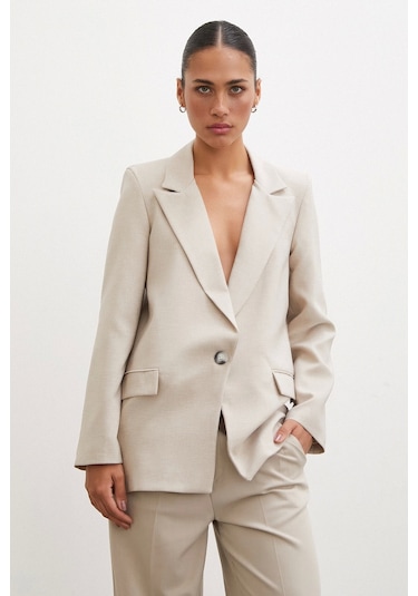 Never More Tek Düğmeli Blazer Ceket Bej Bej