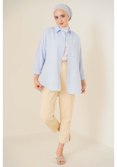 Bigdart 103901 Oversize Basic Tesettür Gömlek - Açık Mavi 001