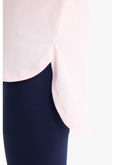 DeFacto Kız Çocuk 2'li Takım Baskılı Kısa Kollu Tişört Uzun Tayt E3816A825SMPN144 Pembe