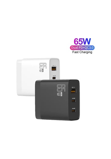 Gan 65w Pd45w Çift Type-c䀭 .0 Usb Çoklu Uyumlu Dizüstü Bilgisayar Adaptörü İngiltere Abd Tak Siyah