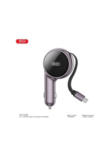 Xo Cc65 60w Makaralı Araç Şarjı - Dahili Type-c Kablolu Çift Çıkışlı Hızlı Şarj