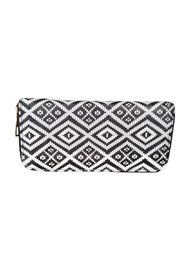 Mygeppetobag Kadın Siyah Beyaz Renkli Desenli El Çantası Cüzdan Siyah  -  Beyaz
