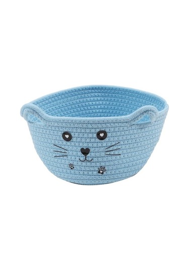 Novahub Dokuma Pamuklu Halat Kedi Kulağı Saklama Sepetleri Masaüstü Çeşitli Eşyalar Çocuk Oyuncakları Düzenleyici Kutu Kirli Giysiler Hampe Kozmetik Tutucu Mavi Mavi