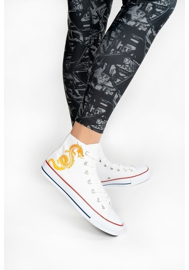 Kadın Bilekli Spor Ayakkabı Beyaz Sarı Beyaz