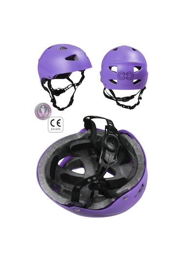 Lila Mor Çocuk Kaskı Spor Koruyucu Kask Kalpler Ve Harfler Stickerlı Bisiklet Scooter Paten Ekipmanı Lila