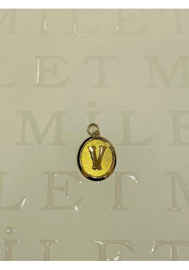 14 Ayar Altın V Harfi Nostalji Oval Kolye Ucu