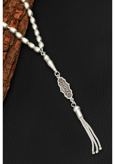 İsimli Gümüş Tesbih Arpa Kesim Kişiye Özel İsim Yazılı Gümüş Tesbih 925 Ayar St388 Gümüş - Siyah