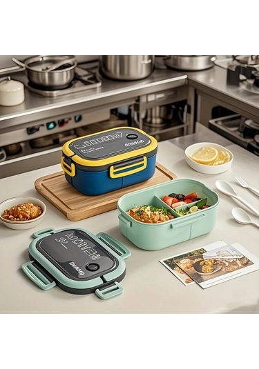 Topnotch Beyaz 2 Katlı Mikrodalgada Kullanılabilir 40.58oz Yemek Kutusu Çatal Kaşık Setli Beyaz