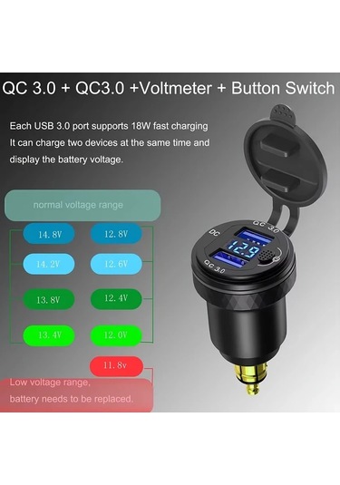 Motion003 Çift Hizli Sarj Cihazi 3.0 Usb Led Ekranli Alüminyum Dın Hella Fiş 12v-24v Yeşil