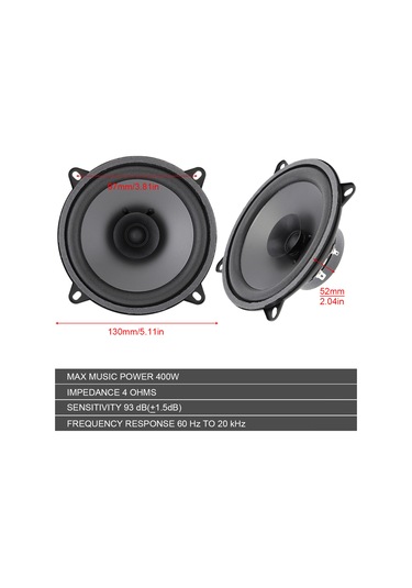Honmex 5 İnç 400w Otomobil Hoparlörü - Ts-501 Modeli, 93db Hassasiyet, 60hz-20khz Frekans Aralığı